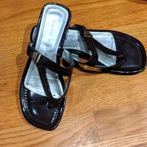 Marc Fisher Patent Brown Sandals